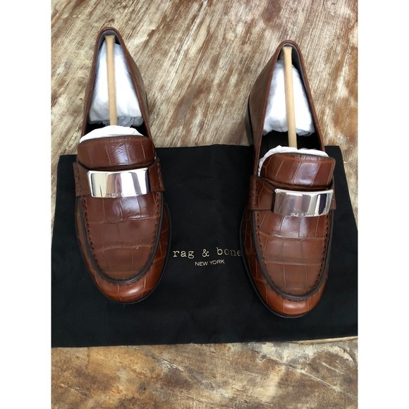Rag & Bone Canter Loafer Flats Shoes Croc Embossed Leather Brown NWB Size 6.5 - Picture 5 of 12